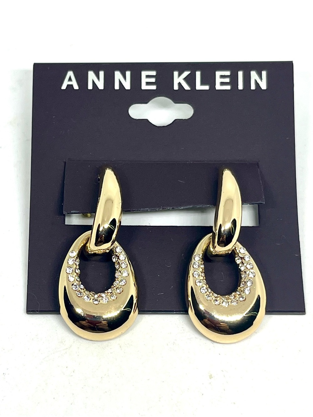 Anne Klein Gold Hoop Drop Earrings with Crystal Accents